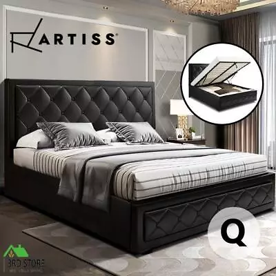 $332.10 • Buy Artiss Bed Frame Queen Size Gas Lift Base With Storage Mattress Leather TIYO