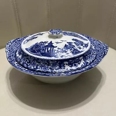 Swinnertons Olde Alton Ware Flow Blue & White Tureen & Lid Japanese Garden Patt • £24.99