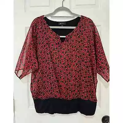 Red Black Shimmer Blouse Top AB Studio XL • $4.99