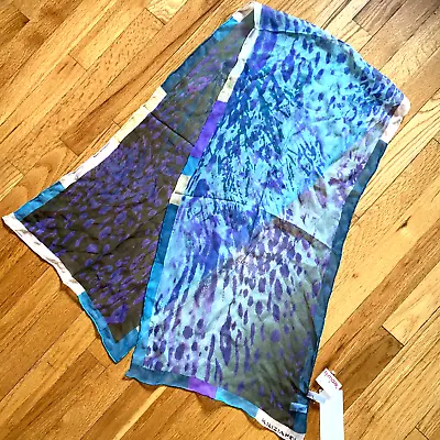 Krizia Poi Sheer Silk Chiffon Y2K Vintage Turquoise Animal Print Scarf 61x15 NWT • $117