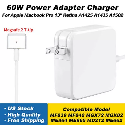 60W MagSafe 2 Power Adapter Charger For Apple MacBook Pro 13  A1425 A1502 T-Tip • $11.49