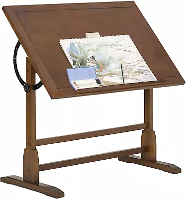 Vintage Drafting Table Antique Design Solid Wood Angle Adjustable Rustic Oak • $256.54