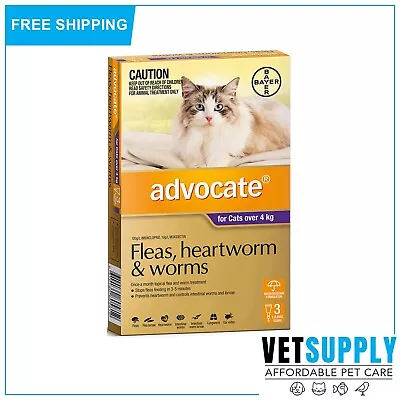 Advocate For Cats Over 4Kg (Purple) 3 Pack - Flea Heartworm And Worms Protection • $55.91