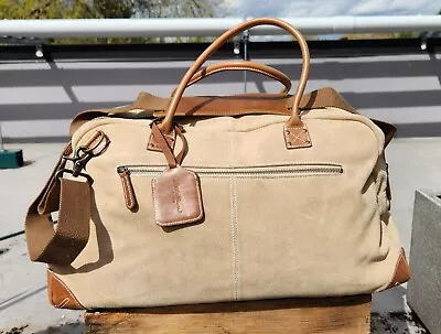 Eddie Bauer Brushed Beige/brown Suede/leather Duffel Bag Carryon Weekender • $39.95