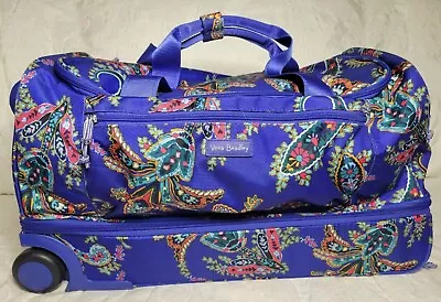Vera Bradley Rolling Duffle Weekender Bag Luggage Blue Paisley Swirls  • $89.99