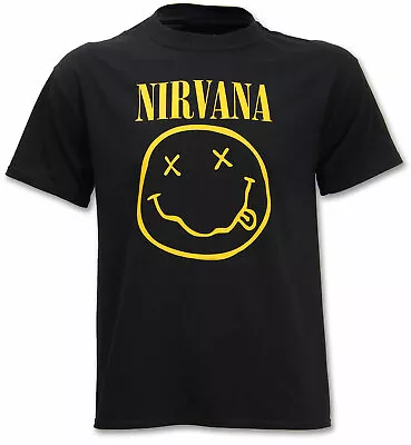 Nirvana T Shirt Happy Face Smile Officially Licensed Mens Black Rock Merch New • £14.85