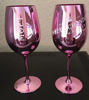 Moet Chandon Rose Pink Glass Goblets Champagne Glass Flutes X 2  New Design • $119.98