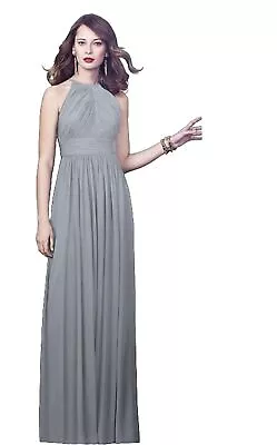 Dessy Collection Dress Sz 4 Halter Maxi Gown Prom Grey Shirred Chiffon Open Back • $89.99