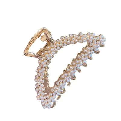 Curved Gold Metal Double Row Pearls Hair Claw • $16.19