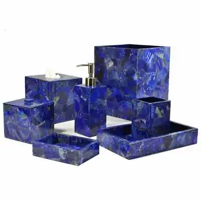 MARBLE BATHROOM ACCESSORIES Set LAPIS WORK Set Of 7 Home DECOR • $2369.98