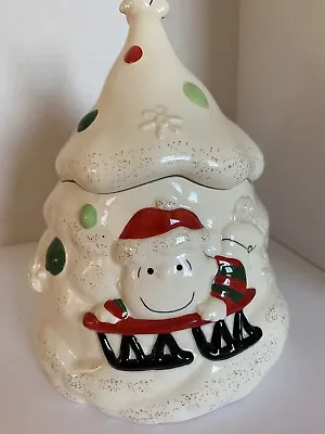 Peanuts Snoopy Sledding Unique Christmas Cookie Jar Lenox. • $26