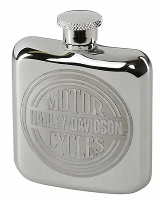 Harley-Davidson Engraved Circle Logo 4 Oz Stainless Steel Hip Flask HDL-18596 • $28.34