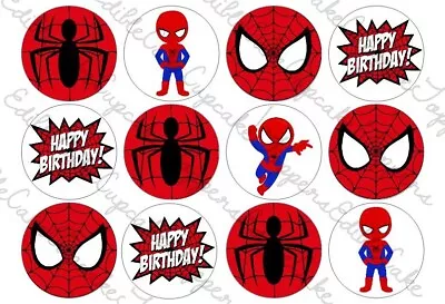 Spiderman Inspired Cupcake Toppers Edible Cake Icing Childrens • £2.79