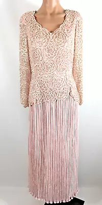 Vintage George F. Couture Glass Beaded Pleated Evening Gown Pink 10 Wedding MOB • $225