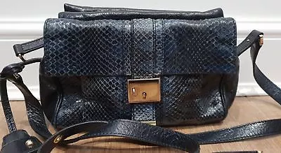 D&G DOLCE & GABBANA Blue Grey Snakeskin Texture & Black Leather Shoulder Bag • £165