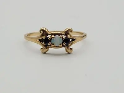 Vintage 9ct Gold Fire Opal And Sapphire Ring Size Q 1.66g Hallmarked • £190