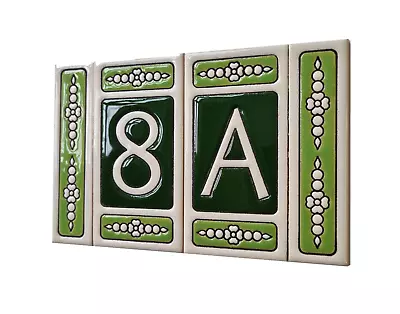 11 X 5.5cm Atalaya Hand-painted Ceramic Green Number Tiles & Metal Frames • £5.99