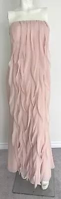 White By Vera Wang Pink Cascading Ruffle Strapless Maxi Formal Dress Size 10 • $44