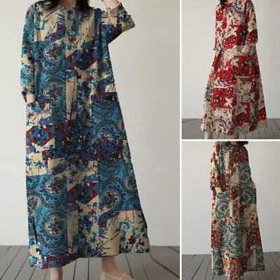 $29.04 • Buy ZANZEA Women Short Sleeve Vintage Floral Hippie Casual Baggy Ethnic Kaftan Dress