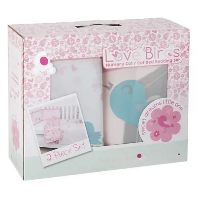 £19.99 • Buy CuddleCo Comfy Cot Bed 2 Piece Nursery Love Birds Reversible Bedding Set- Pink