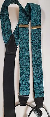 Men's Vintage Suspenders Teal Geometric Pattern Gold/Black 90s Punk Rock • $22.87