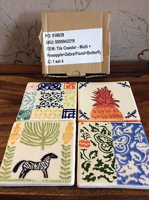 £18.95 • Buy Anthropologie Azulejo Stoneware Coasters - Pineapple/ Zebra/ Floral/ Butterfly