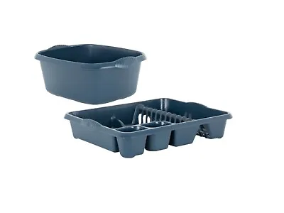 Set Of 2 Dish Drainer Rack & Washing Up Kitchen Bowl Sink Tidy (Navy Blue) • £9.95