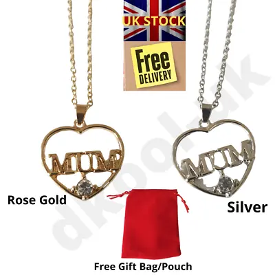 Necklace Gold Rose Silver GIFT Mummy Mum Heart Birthday Day Free Bag Pouch New • £2.35