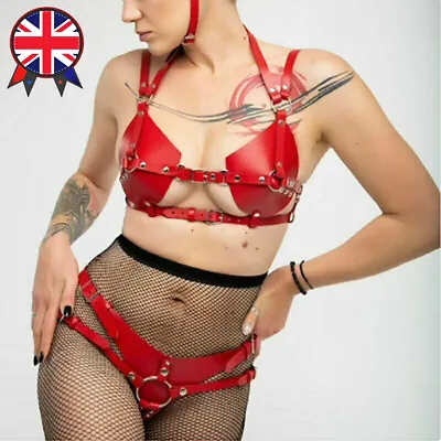 £11.09 • Buy Porn Top Bra Cage Bondage Strap Punk Red Sexy Body Leather Waist Harness Belt