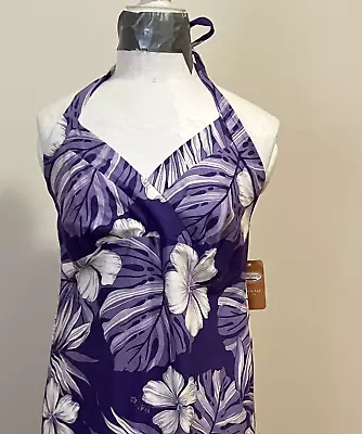 Vtg Nwt Pacific Legend Purple Floral Cotton Aloha Hawaiian Strappy Midi Dress M • $40