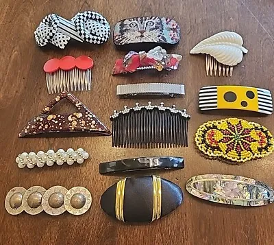 Vtg Lot Hair Barrettes Clips Combs Metal & Plastic Beaded Geometric ++ 80’s 90’s • $64.99