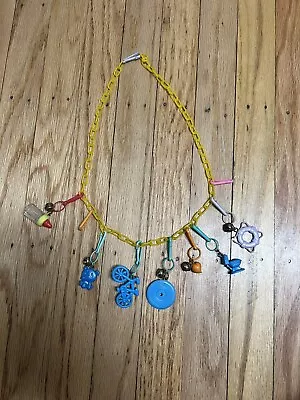 VTG 80s 27” Plastic Charm Necklace Clip On Bell Charms Record Toilet Bike Bottle • $24.95