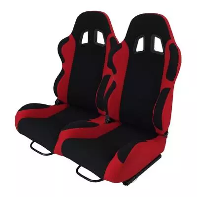 Pair Reclinable Racing Car Seats Adustable Regulator Double Slide Black +  Red • $313.44
