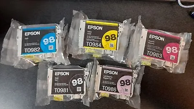 Lot Of 12 OEM Epson 98 Ink – 4 Cyan 3 Yellow 3 Mag 1 Black 1 Lt Mag READ • $39
