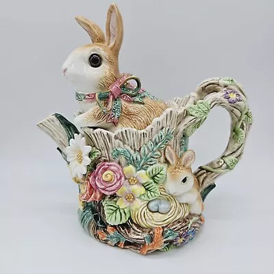 Easter Bunny Rabbit Teapot Fitz & Floyd Woodland Spring Decorative Ceramic Decor • $56