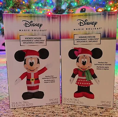 NEW Set Of 2 Disney Mickey & Minnie Mouse Santa Hat Christmas Gemmy Inflatables  • $44.99