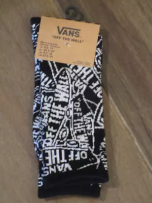 Vans Off The Wall Black/ White Logo Skateboard Design Crew Socks Men's 9.5-13 • $18.95