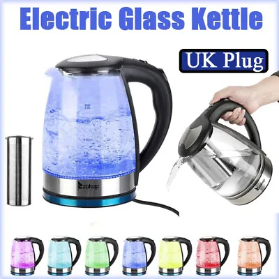 Zokop 2000W 1.8L Electric Glass Kettle UK Plug 7 Color LED Energy Efficient Fast • £20.99