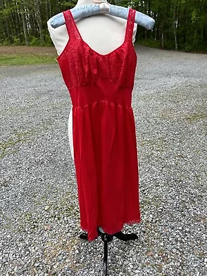 Vintage Van Raalte Slip Red Full Dress Sz 32 Petal Skin Nylon • $14