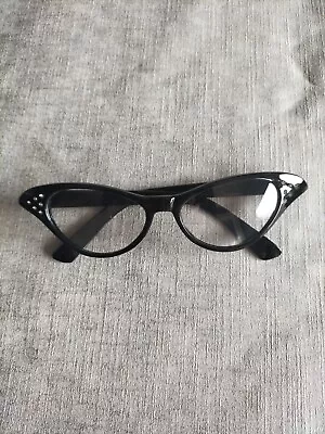 Glasses 1950s Rock Roll Period Dame Edna  Costume Fancy Dress Specs Black • £3