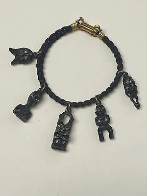 Vtg Hawaiian Tiki Totem Idols Metal Charm Bracelet Braided Cord Shrunken Head • $28