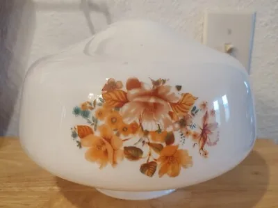 Vintage Ceiling Light Fixture Cover 70's Milk Glass Dome Lamp Shade Floral White • $18.99