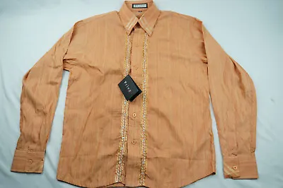 Prinz Designer Men Regular 12 Button Front Dress Shirt Orange NWT A208325 • $14