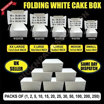 White Folding Cardboard Cake Box / Cupcake Boxes /Wedding / Birthday - ALL SIZES • £1.99