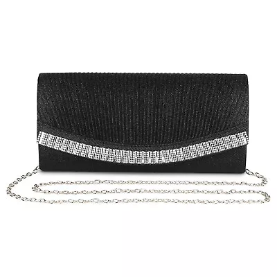 Women Envelope Evening Clutch Bag Handbag Bridal Wedding Prom Party Purse Black • $15.19