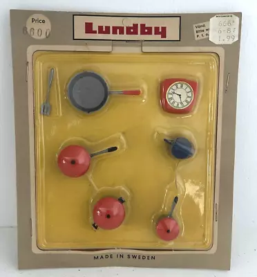 Vintage Lundby Dollhouse Pots Pans Kitchenware Clock Cookware RED NEW • $48.99