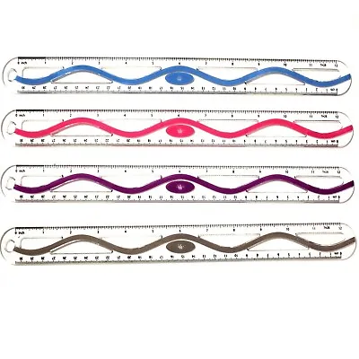 Set Of 4 Westcott 12  Plastic Wave Ruler Inch/Metric Scale Assorted Colors • $2.95
