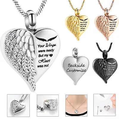 Angel Wing Heart Memorial Urn Necklace Keepsake Cremation Ashes Jewellery Charm • £10.79