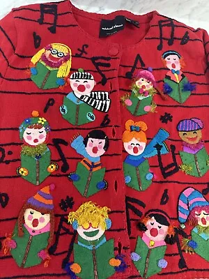 Michael Simon New York Christmas Choir Vintage Cardigan Sweater Size XL **FLAWS • $45