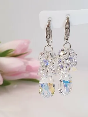 £22.80 • Buy Crystal Drop Dangle Earrings With Genuine Swarovski Crystals Crystal Ab